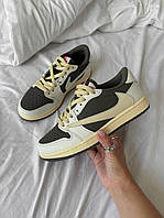 Оливкові жіночі шкіряні кросівки Nike Air Jordan 1 low x Travis Scott