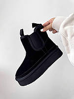 Чорні жіночі замшеві Уггі UGG CHELSEA PLATFORM BLACK на хутрі водонепроникні черевики