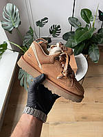 Зимові коричневі жіночі замшеві Уггі UGG Lowmel Sneaker Chestnut на хутрі водонепроникні черевики УГГ