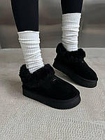 Зимові чорні замшеві жіночі Уггі UGG COQUETTE PLATFORM BLACK SUEDE на платформі натуральне хутро