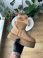 Зимові коричневі жіночі замшеві Уггі UGG Classic Mini Dipper Chestnut на хутрі водонепроникні черевики УГГ