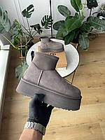 Зимові сірі жіночі замшеві Уггі UGG Classic Mini Dipper на хутрі водонепроникні черевики УГГ