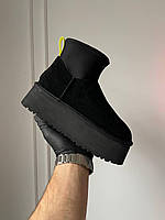 Зимові чорні жіночі замшеві Уггі UGG Classic Mini Dipper Chestnut на хутрі водонепроникні черевики УГГ Лак