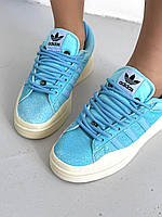 Голубі замшеві жіночі кросівки Adidas Campus