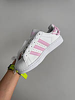 Білі шкіряні жіночі кросівки Adidas Superstar White Pink Knotted Rope Демісезонні Адідас Суперстар
