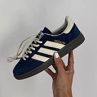 Сині замшеві жіночі кросівки Adidas Spezial Night Indigo Blue Cream Демісезонні кросівки Адідас Спешл
