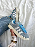 Голубі замшеві жіночі кросівки Adidas Campus
