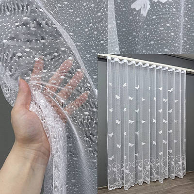 Готова тюль (3х2,7м.) жаккард "Метелики". Колір білий. Код 1560т 42-0468