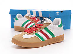 Білі замшеві жіночі кросівки Adidas x Gucci Gazelle White Green Red Демісезонні кеди Адідас Газель