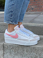 Білі шкіряні жіночі кросівки Nike Blazer Low Platform White Pink Glaze