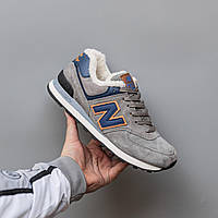 Зимові сірі замшеві чоловічі кросівки New Balance 574 Нью Беланс 574 на хутрі