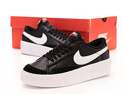 Чорні шкіряні жіночі кросівки Nike Blazer Low Platform