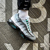 Сірі шкіряні чоловічі кросівки Nike Air Max 95 "Mint/Grey/Black" Демісезонні Найк Аїр Макс 95