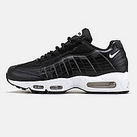 Чорні шкіряні чоловічі кросівки Nike Air Max 95 Black Grey Green Демісезонні Найк Аїр Макс 95