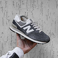 Зимові сірі замшеві чоловічі кросівки New Balance 574 Люкс