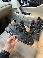 Зимові чорні шкіряні чоловічі кросівки Nike Air Jordan 4 / Найк Джордан 4 на хутрі