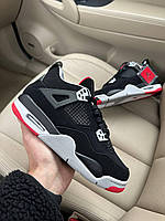 Зимові чорні замшеві чоловічі кросівки Nike Air Jordan 4 / Найк Джордан 4 на хутрі