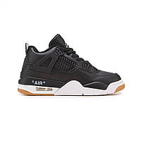 Зимові чорні шкіряні чоловічі кросівки Nike Air Jordan 4 / Найк Джордан 4 на хутрі