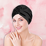 Шапка для сну жіноча на голову атласна із синтетичного штучного шовку Hechpro чорна (05), фото 7