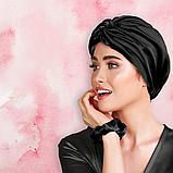 Шапка для сну жіноча на голову атласна із синтетичного штучного шовку Hechpro чорна (05), фото 10