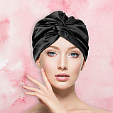 Шапка для сну жіноча на голову атласна із синтетичного штучного шовку Hechpro чорна (05), фото 8