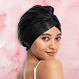 Шапка для сну жіноча на голову атласна із синтетичного штучного шовку Hechpro чорна (05), фото 9