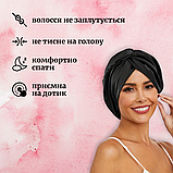 Шапка для сну жіноча на голову атласна із синтетичного штучного шовку Hechpro чорна (05), фото 4