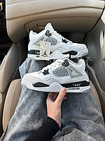 Зимові шкіряні білі жіночі кросівки Nike Air Jordan 4 Найк Аір Джордан 4 на хутрі