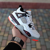 Зимові шкіряні білі жіночі кросівки Nike Air Jordan 4 Найк Аір Джордан 4 на хутрі