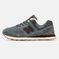 Зимові сірі замшеві чоловічі кросівки New Balance 574