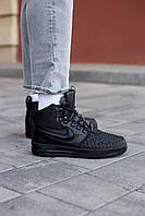 Зимові шкіряні чорні чоловічі кросівки Nike Lunar Force 17 Duckboot Хутро