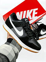 Зимові чорні чоловічі шкіряні кросівки Nike SB Dunk Black Fur кросівки Найк СБ Данк на хутрі
