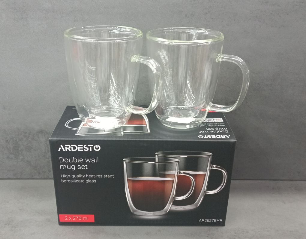 Набор чашек из боросиликатного двойного стекла 270 мл Ardesto (2627-BHR)