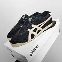 Чорні замшеві жіночі кросівки Asics Onitsuka Tiger Mexico 66 Slip-On Black - демісезонні кеди асікс онітсука тайгер