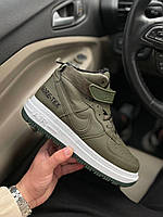 Зимові оливкові шкіряні чоловічі кросівки Nike Air Force Gore-Tex На хутрі Хакі