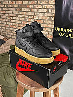 Зимові чорні шкіряні чоловічі кросівки Nike Air Force Gore-Tex На хутрі