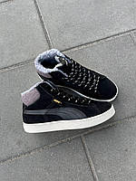 Зимові високі замшеві чорні жіночі кросівки Puma Corduroy Classic Mid На хутрі
