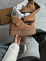 Зимові руді замшеві жіночі Уггі UGG Neumel Platform Chukka водонепроникні черевики хутро на платформі