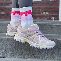 Рожеві шкіряні жіночі кросівки ASICS Gel-Kahana 8 White Purple Pink Демісезонні кросівки Асікс