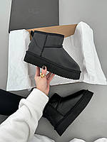 Зимові чорні жіночі шкіряні Уггі UGG Ultra Mini Platform на хутрі водонепроникні черевики УГГ хутро