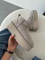 Зимові сірі жіночі замшеві Уггі Ugg Classic Ultra Mini Platform XL на хутрі водонепроникні черевики УГГ
