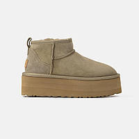 Зимові бежеві жіночі замшеві Уггі Ugg Classic Ultra Mini Platform XL на хутрі водонепроникні черевики УГГ