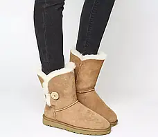 Коричневі замшеві жіночі Уггі UGG Short Bailey Button Chestnut