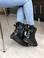 Чорні шкіряні жіночі Уггі Ugg Classic Mini з Бантом