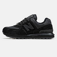 Зимові чорні замшеві чоловічі кросівки New Balance 574 x Stone Island Нью Беланс 574 на хутрі