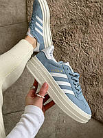 Голубі замшеві жіночі кросівки Adidas Gazelle Bold Platform Демісезонні кеди Адідас Газель