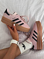 Рожеві замшеві жіночі кросівки Adidas Gazelle Bold Platform Демісезонні кеди Адідас Газель на платформі