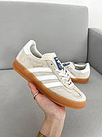 Бежеві шкіряні жіночі кросівки Adidas Gazelle Демісезонні кеди Адідас Газель