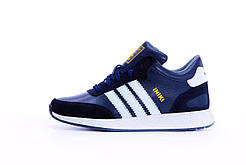 Зимові сині шкіряні чоловічі кросівки Adidas Iniki Runner Boost на хутрі