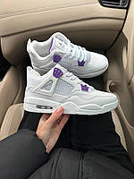 Зимові шкіряні білі жіночі кросівки Nike Air Jordan 4 Найк Аір Джордан 4 на хутрі